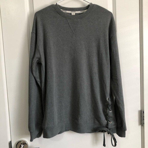 GARAGE GREY CREWNECK W/ TIE SIDE ON LEFT SIDE - SM - Picture 1 of 6